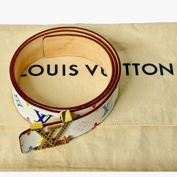 LOUIS VUITTON Murakami Monogram Multicolor Studded LV Initiales Belt 90 36 White - Picture 6 of 15